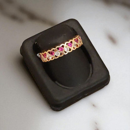 Designer Rose Gold Plated Ad Diamond Studded Fancy Adjustable Heart Ring For Women