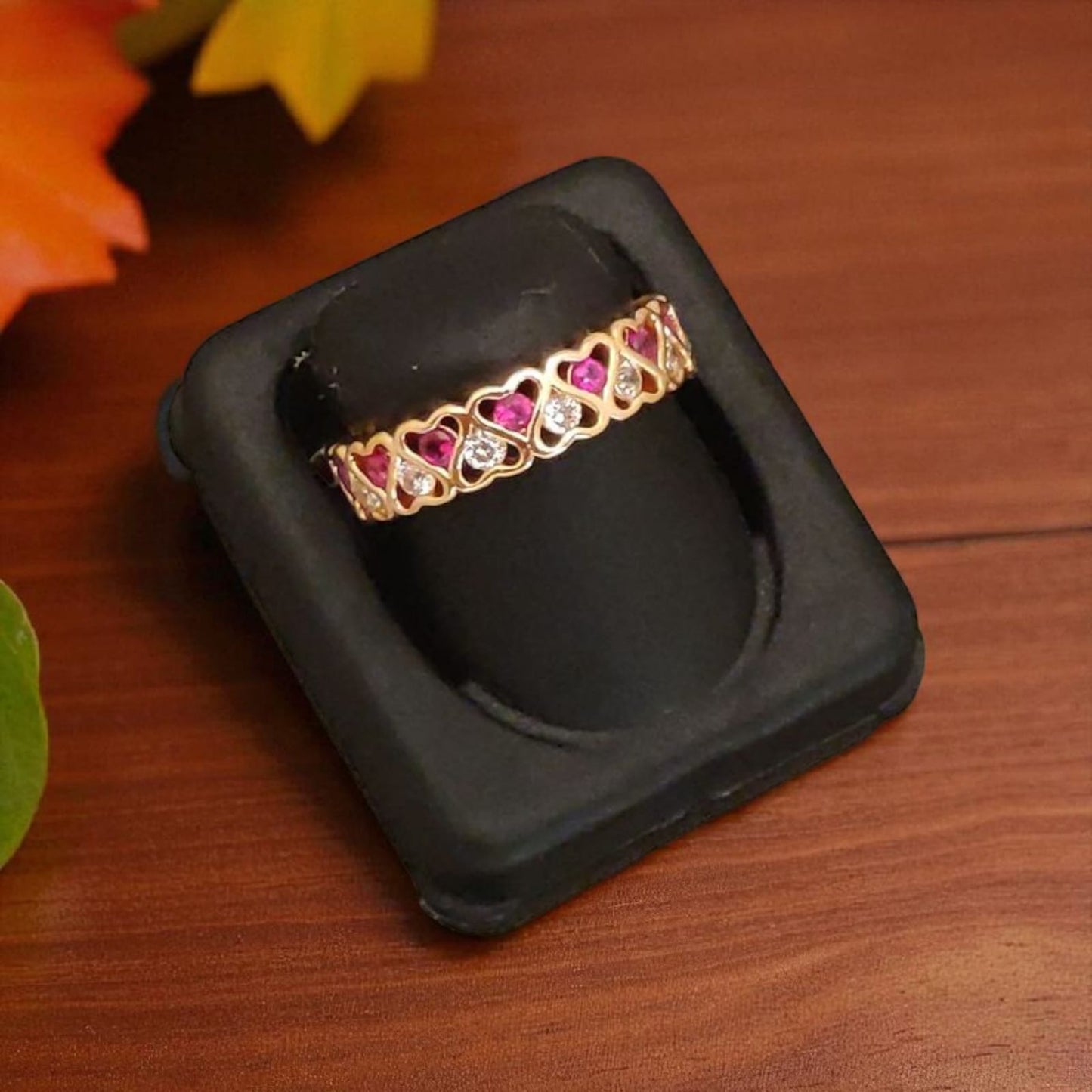 Designer Rose Gold Plated Ad Diamond Studded Fancy Adjustable Heart Ring For Women