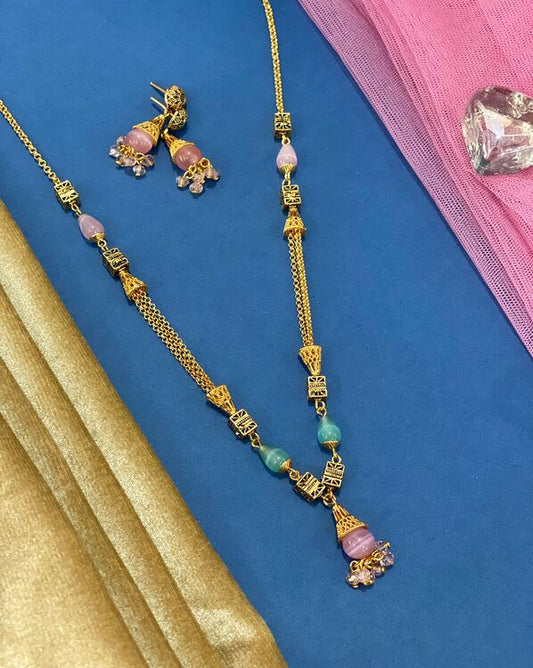 Micro Gold Plated Pearl Drop Fancy Chain With Earring
