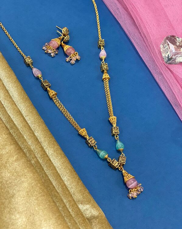 Micro Gold Plated Pearl Drop Fancy Chain With Earring