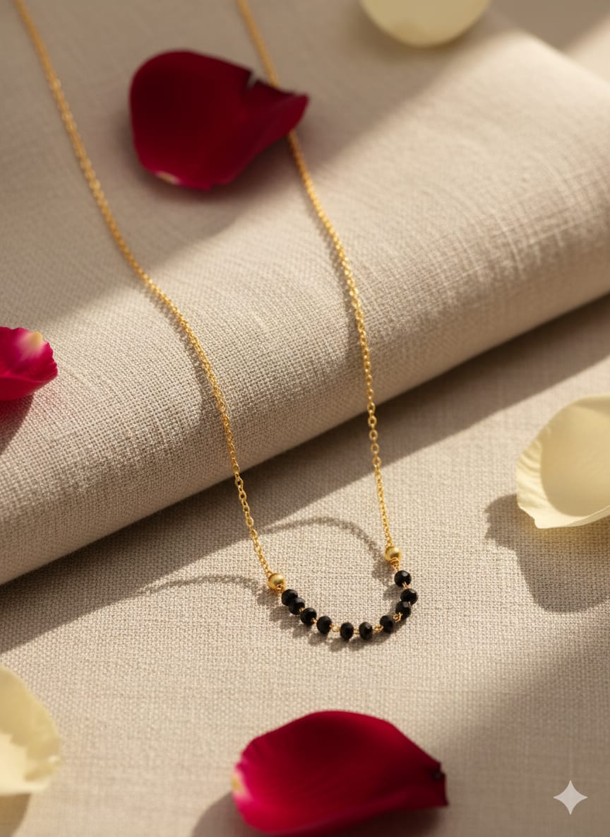 Micro Gold Plated Black Beads Mangalsutra With Matching Hand Mangalsutra – Combo Set