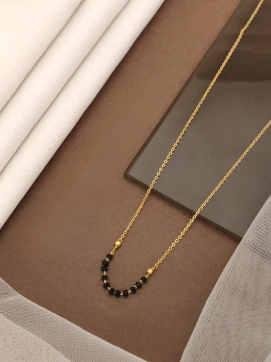 Micro Gold Plated Black Beads Mangalsutra With Matching Hand Mangalsutra – Combo Set