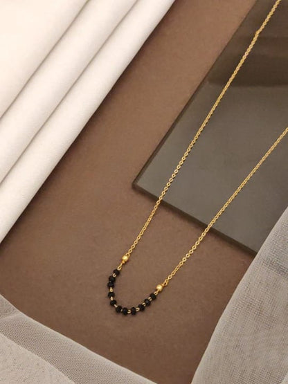 Micro Gold Plated Black Beads Mangalsutra With Matching Hand Mangalsutra – Combo Set