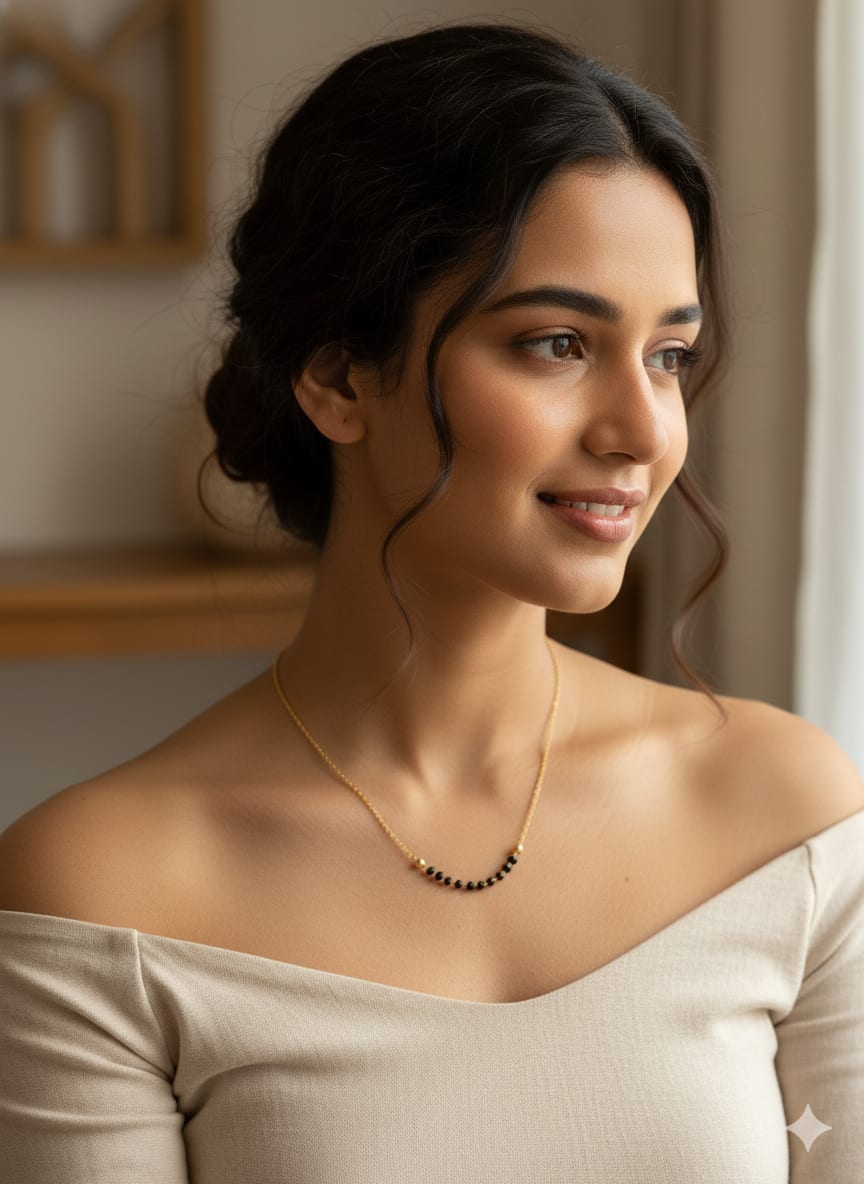 Micro Gold Plated Black Beads Mangalsutra With Matching Hand Mangalsutra – Combo Set