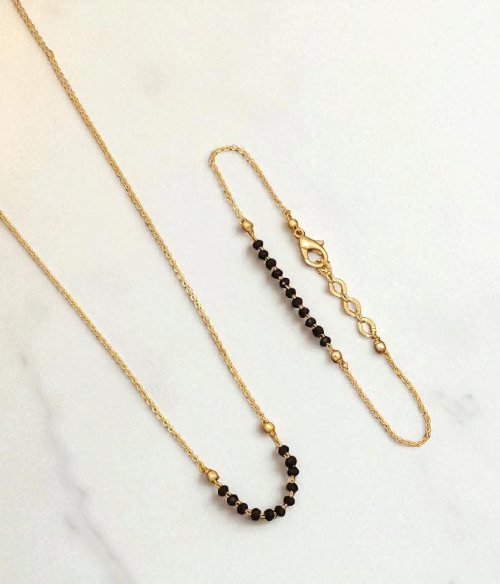 Micro Gold Plated Black Beads Mangalsutra With Matching Hand Mangalsutra – Combo Set