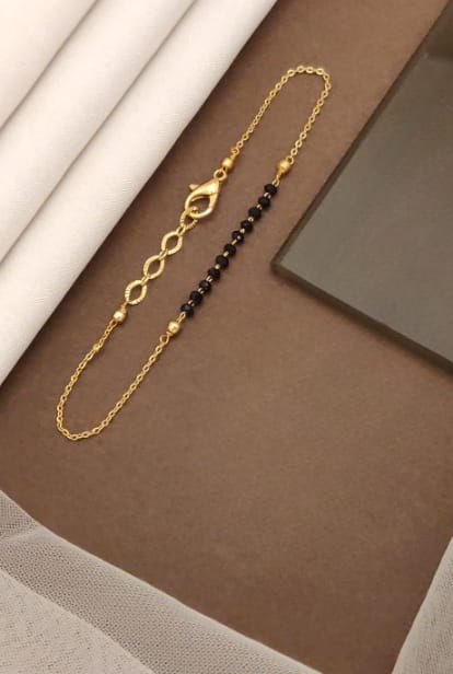 Micro Gold Plated Black Beads Mangalsutra With Matching Hand Mangalsutra – Combo Set