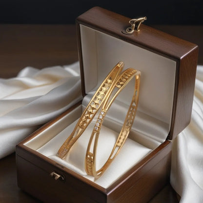 Micro Gold Plated Ad Diamond Casual Wear 2 Pcs Fancy Bangle For Women
