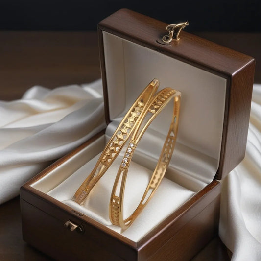 Micro Gold Plated Ad Diamond Casual Wear 2 Pcs Fancy Bangle For Women