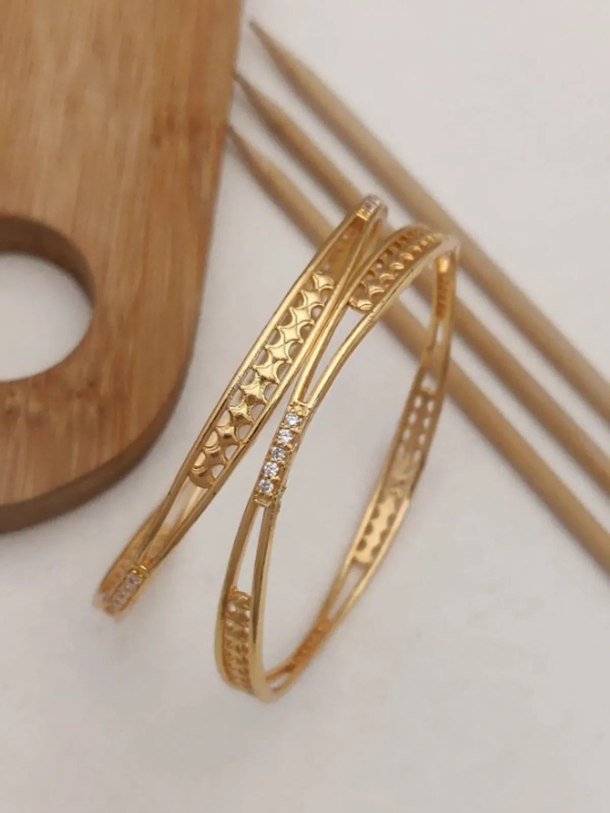 Micro Gold Plated Ad Diamond Casual Wear 2 Pcs Fancy Bangle For Women