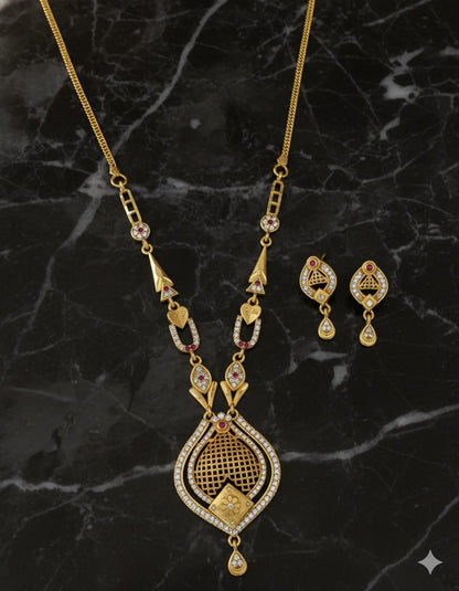 Gold Plated Ad Diamond Studded Fancy Forming Necklace With Earrings For Women