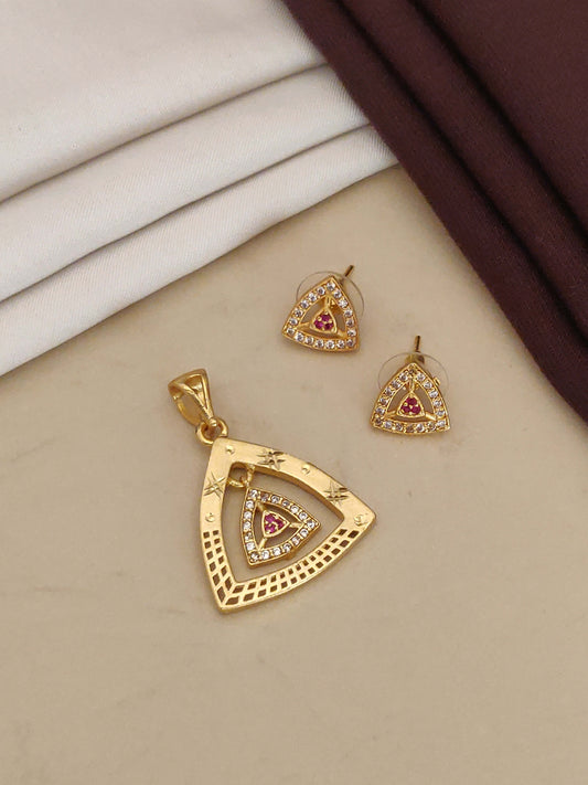 high gold plated ad diamond studed facy triangle pendent set