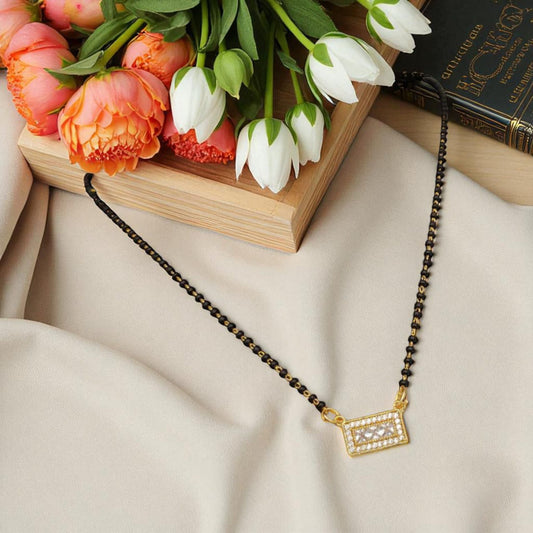 Micro Gold Plated Chowki Stone Studded Fancy Square Mangalsutra For Women