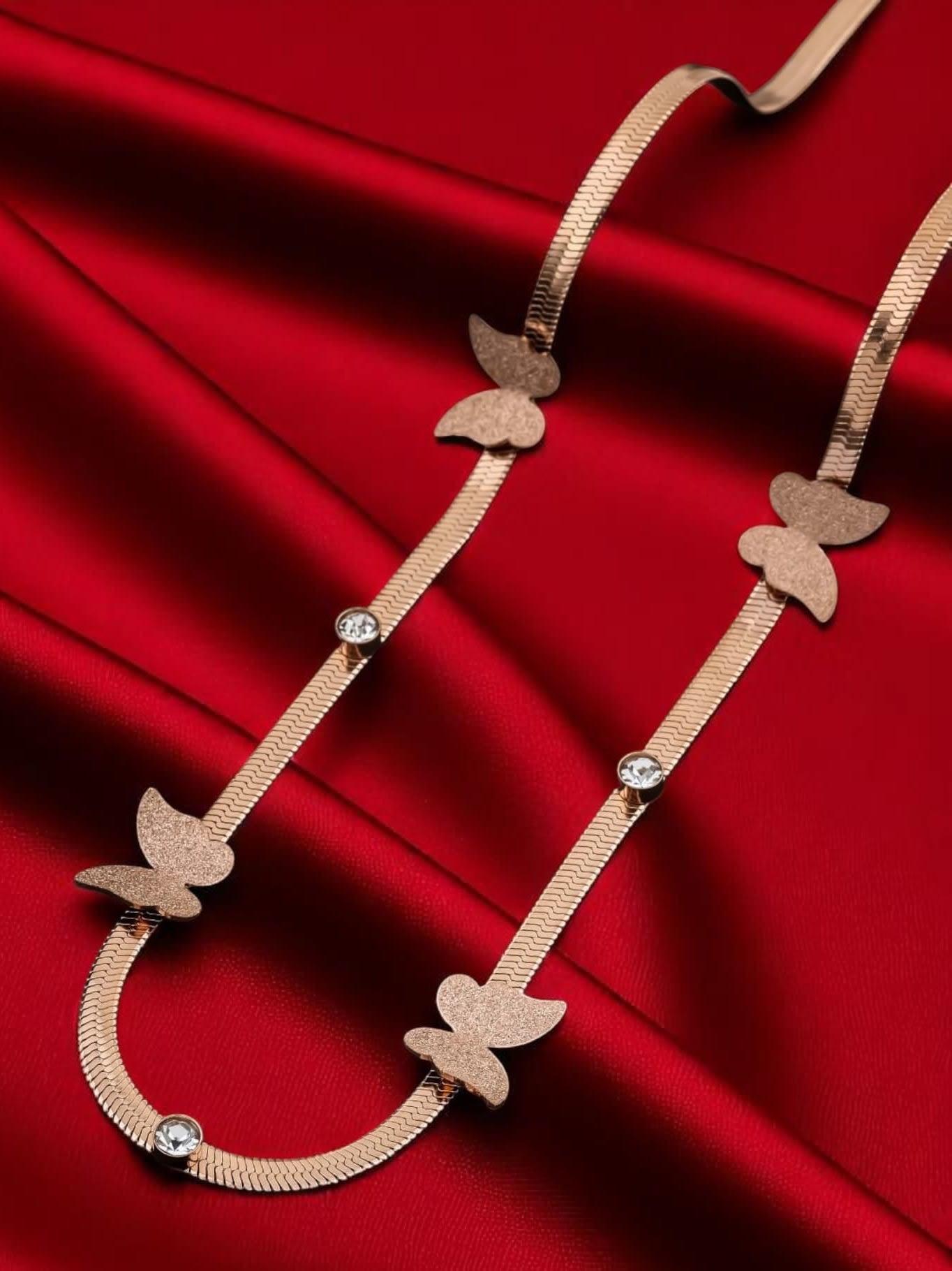 Stainless Steel Rose Gold Plated Ad Diamond Studded Fancy Butterfly Chain