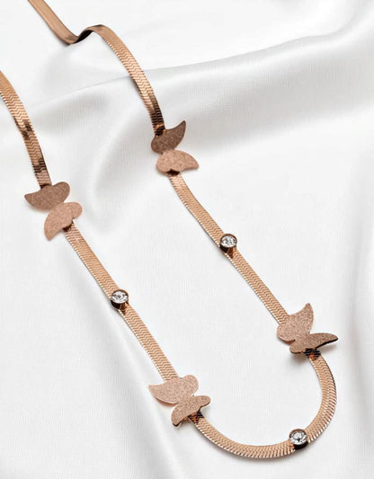 Stainless Steel Rose Gold Plated Ad Diamond Studded Fancy Butterfly Chain