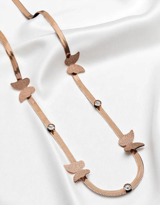 Stainless Steel Rose Gold Plated Ad Diamond Studded Fancy Butterfly Chain