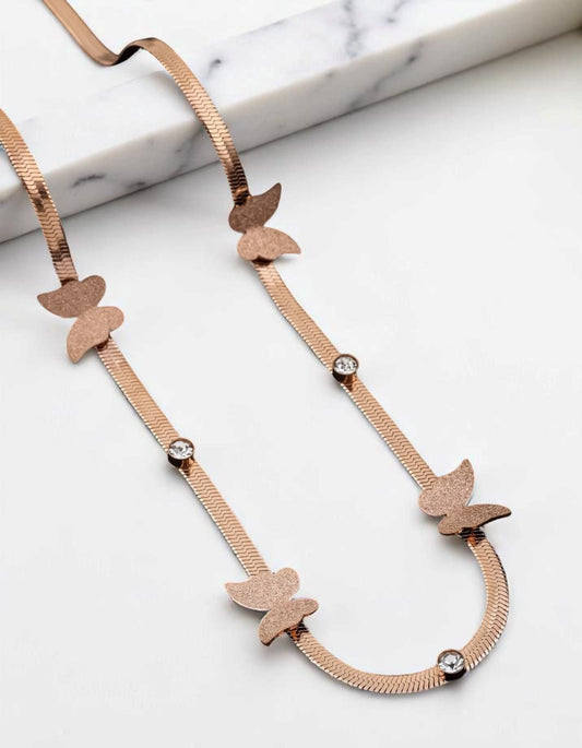 Stainless Steel Rose Gold Plated Ad Diamond Studded Fancy Butterfly Chain