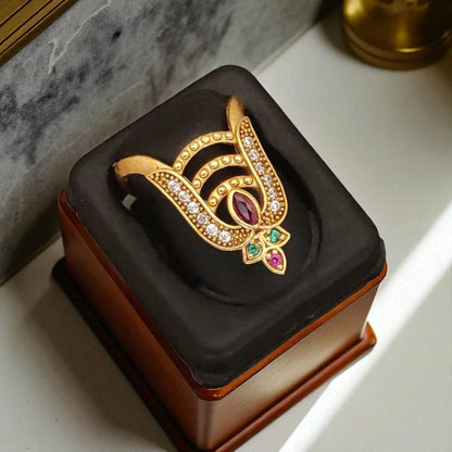 Micro Gold Plated Ad Diamond Studded Adjustable Leaf Ring For Women