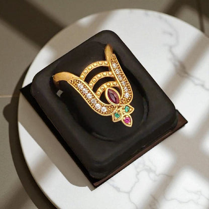 Micro Gold Plated Ad Diamond Studded Adjustable Leaf Ring For Women