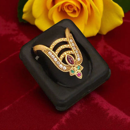Micro Gold Plated Ad Diamond Studded Adjustable Leaf Ring For Women