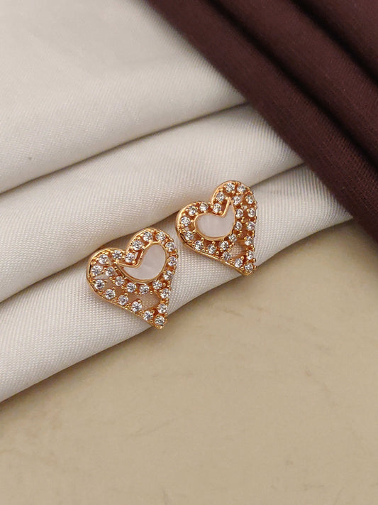 rose gold plated ad diaond studed fancy heart earring