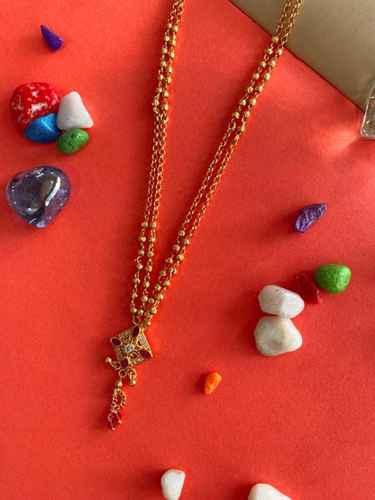 A Stunning High Gold Plated Ad Diamond Ruby Stone Fancy Square Chain