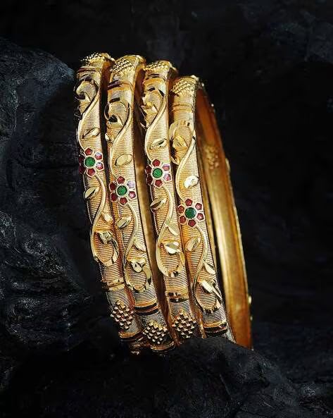 High Gold Plated Flower Designer Traditional Wear Meenawork Flower Bangle Set(4 Pcs)