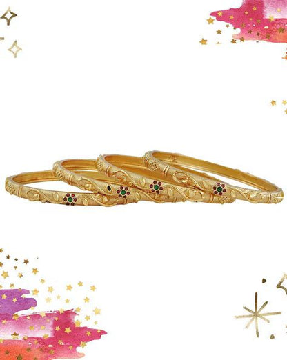 High Gold Plated Flower Designer Traditional Wear Meenawork Flower Bangle Set(4 Pcs)