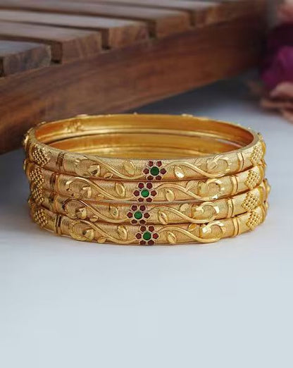 High Gold Plated Flower Designer Traditional Wear Meenawork Flower Bangle Set(4 Pcs)