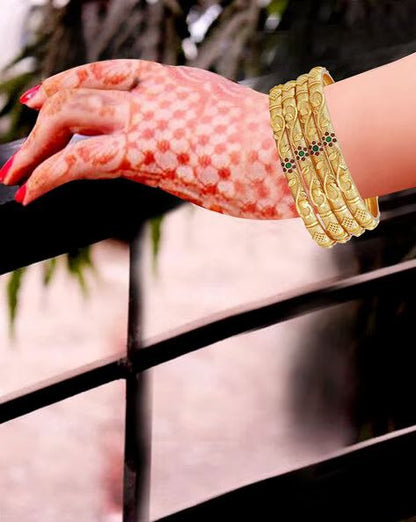 High Gold Plated Flower Designer Traditional Wear Meenawork Flower Bangle Set(4 Pcs)