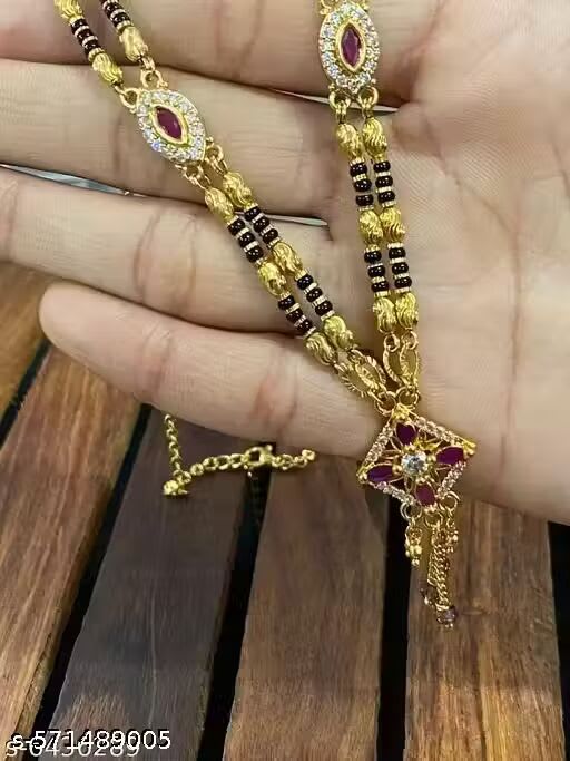 Designer High Gold Plated Ad Diamond Sqare Fancy Mangalsutra
