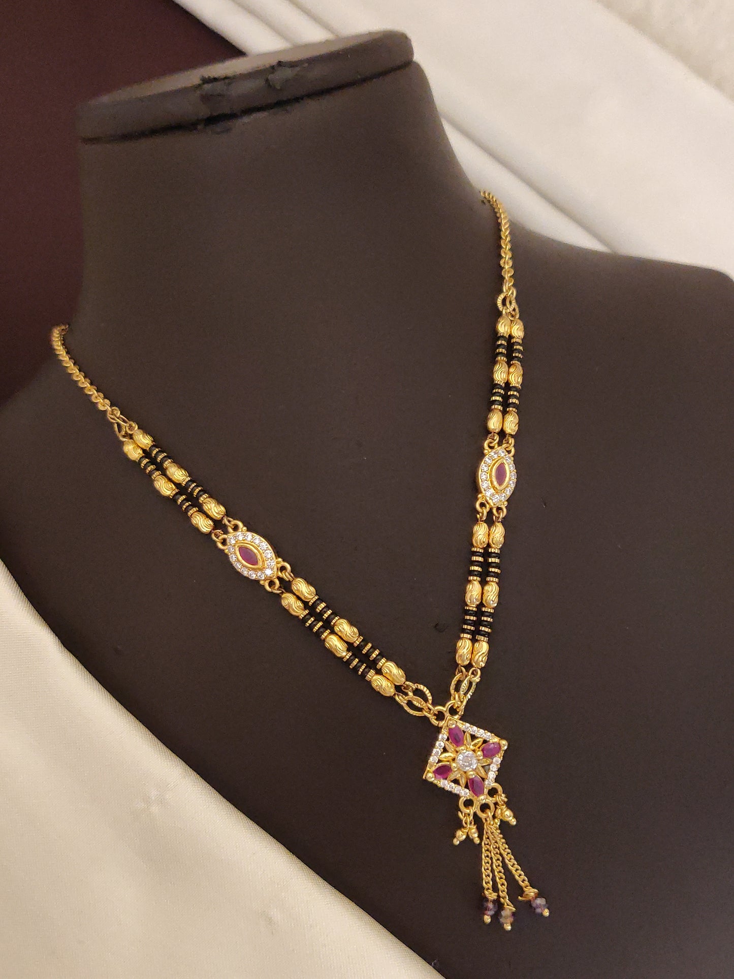 Royal Ruby Floral Mangalsutra Set with Matching Earrings