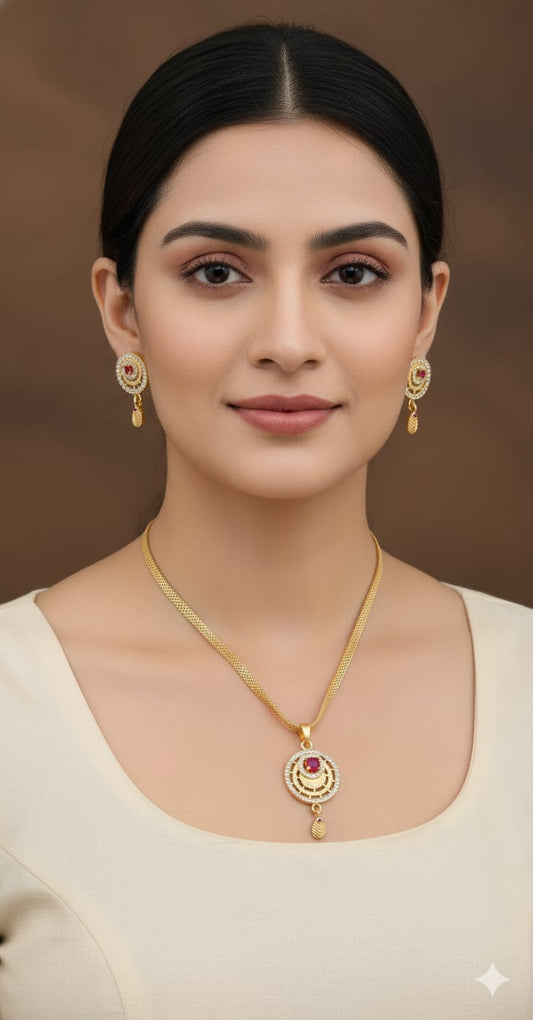 Micro Gold Plated Ad Diamond Studded Moon Pendant Set With Swan Kadli Combo
