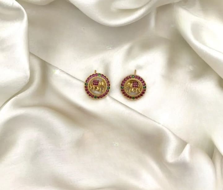 Antique Finish Ruby Stone Studded Elephant Designer Necklace With Earrings