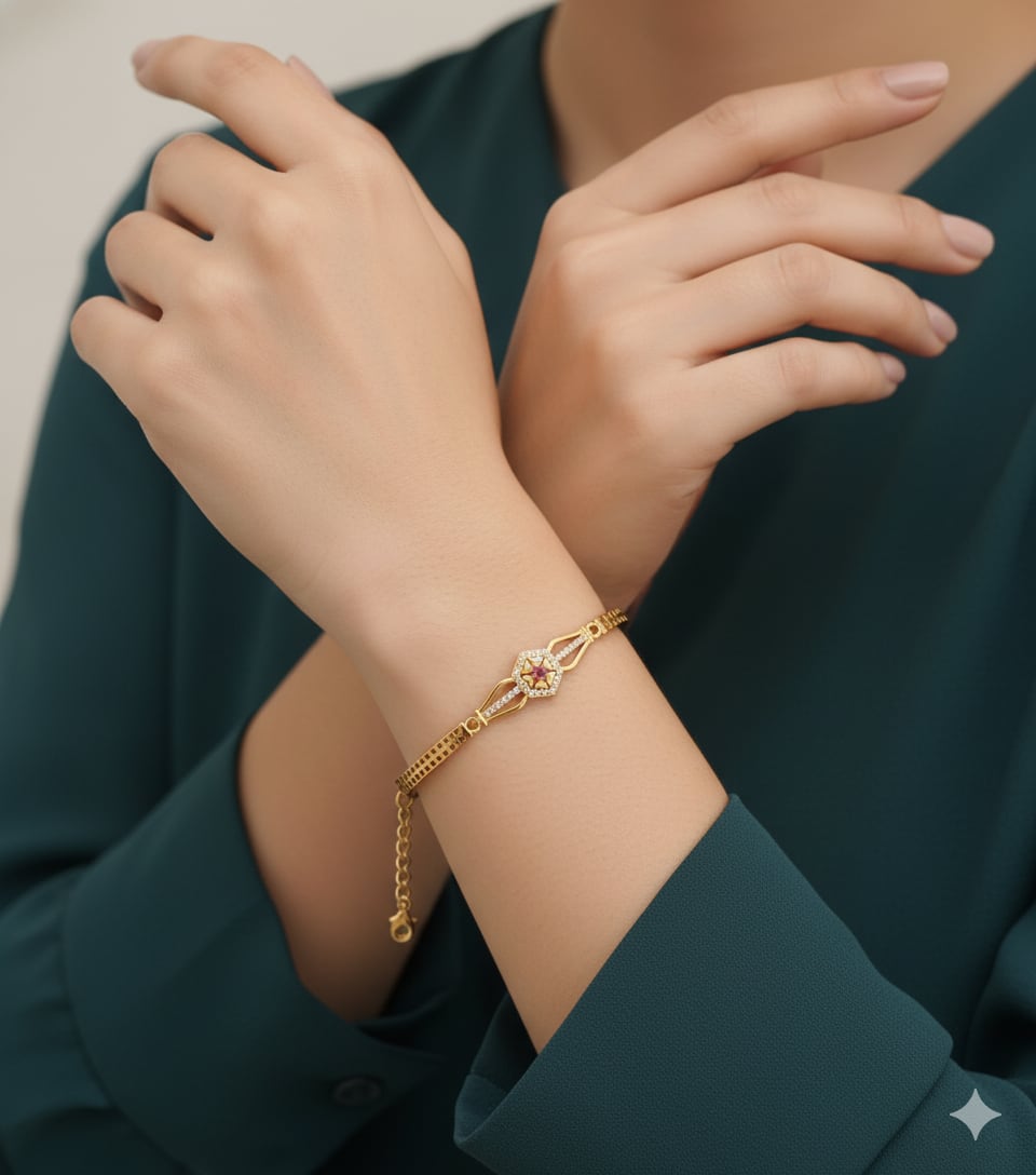 Stylish Gold Plated Ad Diamond Studded Fancy Forming Bracelet