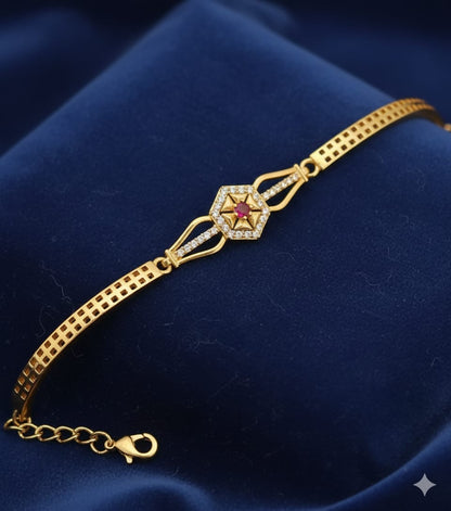 Stylish Gold Plated Ad Diamond Studded Fancy Forming Bracelet