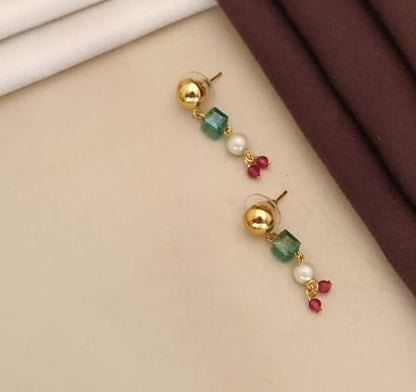Designer High Gold Plated Ad Diamond Studed Fancy Crystle Pearl Mala With Earring