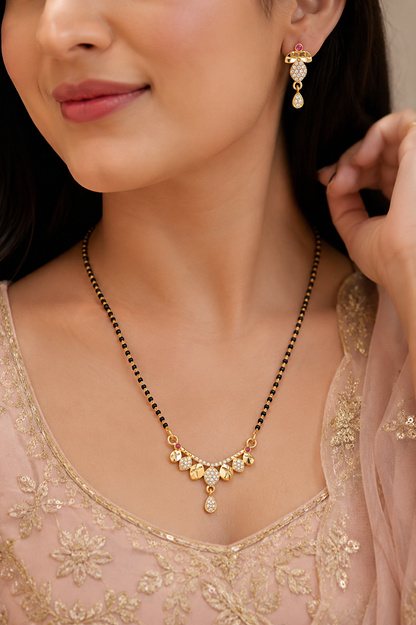 Forming And Diamond High Gold Plated Leaf Mangalsutra