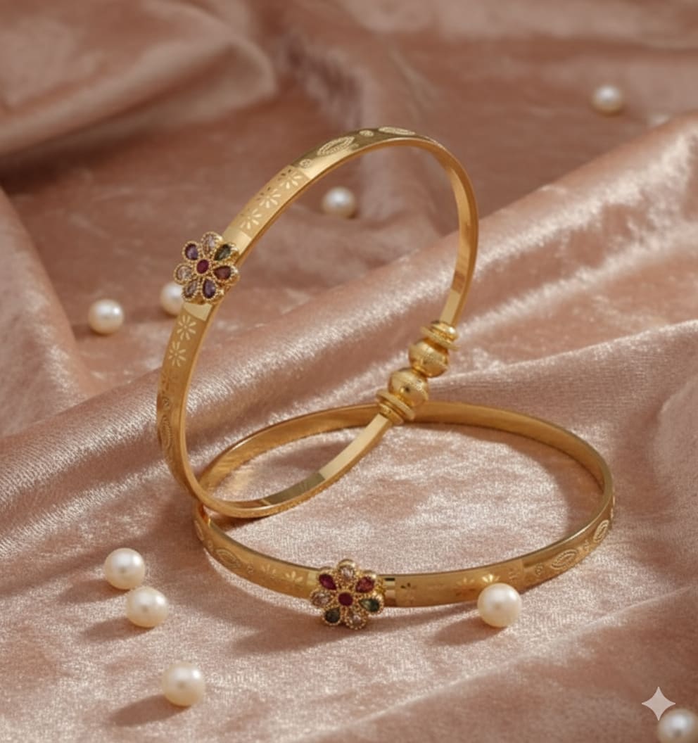 Micro Gold Plated Ad Diamond Studded Kempu Work Flower Adjustable Kadli Set