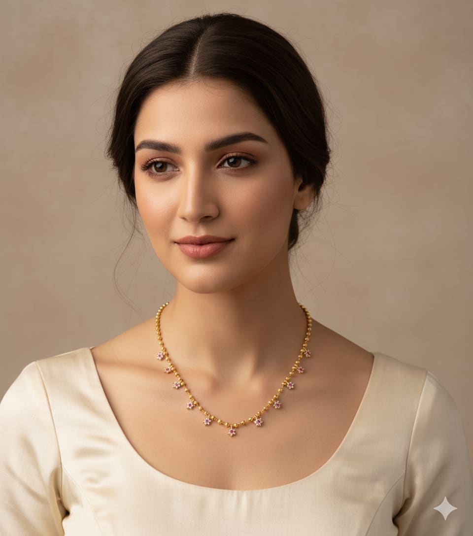 High Gold Plated Ad Diamond Studded Daily Wear Flower Chain