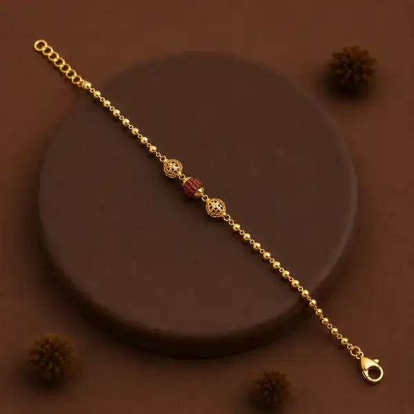 Premium Gold-Plated Rudraksha Beaded Rakhi  Bracelet for Men