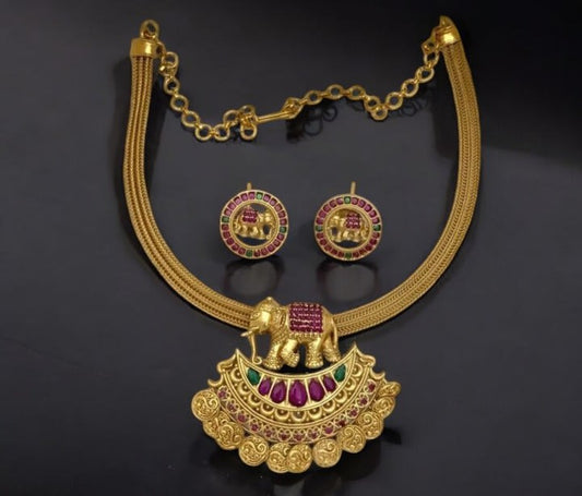 Micro Gold Plated Classic Designer Woman's Necklace For Ethnic Wear Outfits