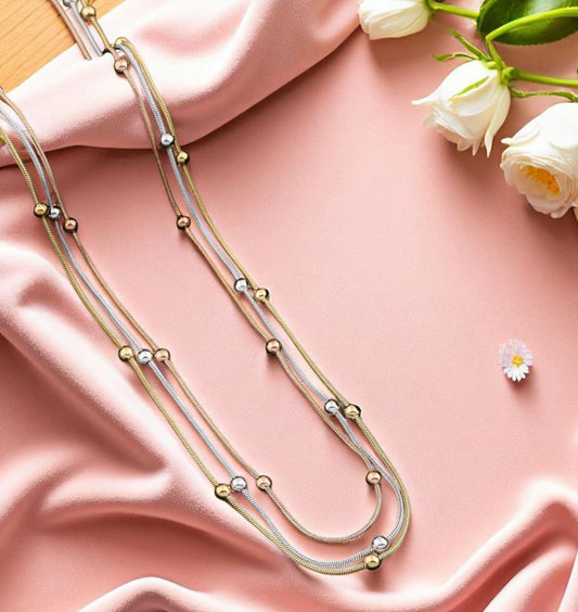 Micro Gold Plated Daily Wear 3 Tone Fancy Ball Chain For Women