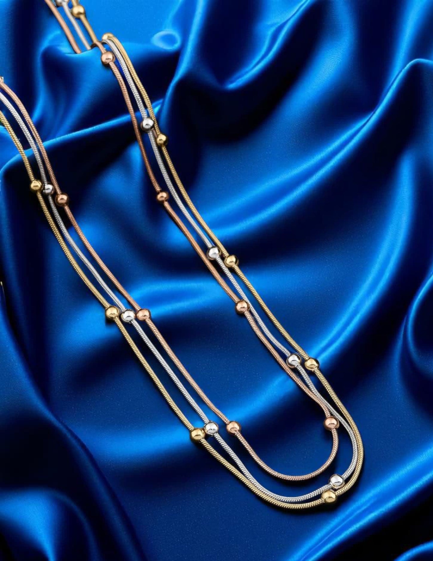 Micro Gold Plated Daily Wear 3 Tone Fancy Ball Chain For Women