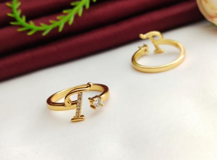 American Diamond Adjustable Initial Letter Name Alphabet ( T )  Ring For Women