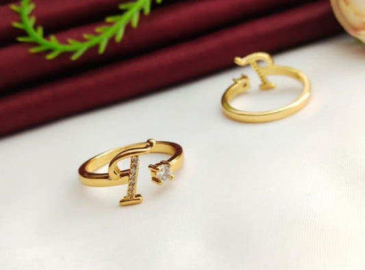 American Diamond Adjustable Initial Letter Name Alphabet ( T )  Ring For Women