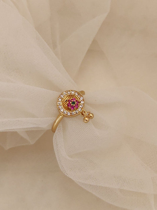 American Diamond Studded High Gold Plated Adjustable Free Size Finger Ring With 3 Month Guarantee