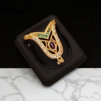 Micro Gold Plated Kemp Stone Studded Adjustable Ring For Women