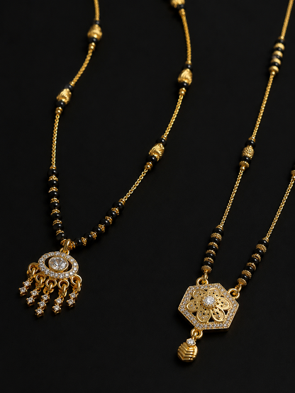 Gold Plated Diamond-Studded Floral & Chandbali Mangalsutra Combo for Women