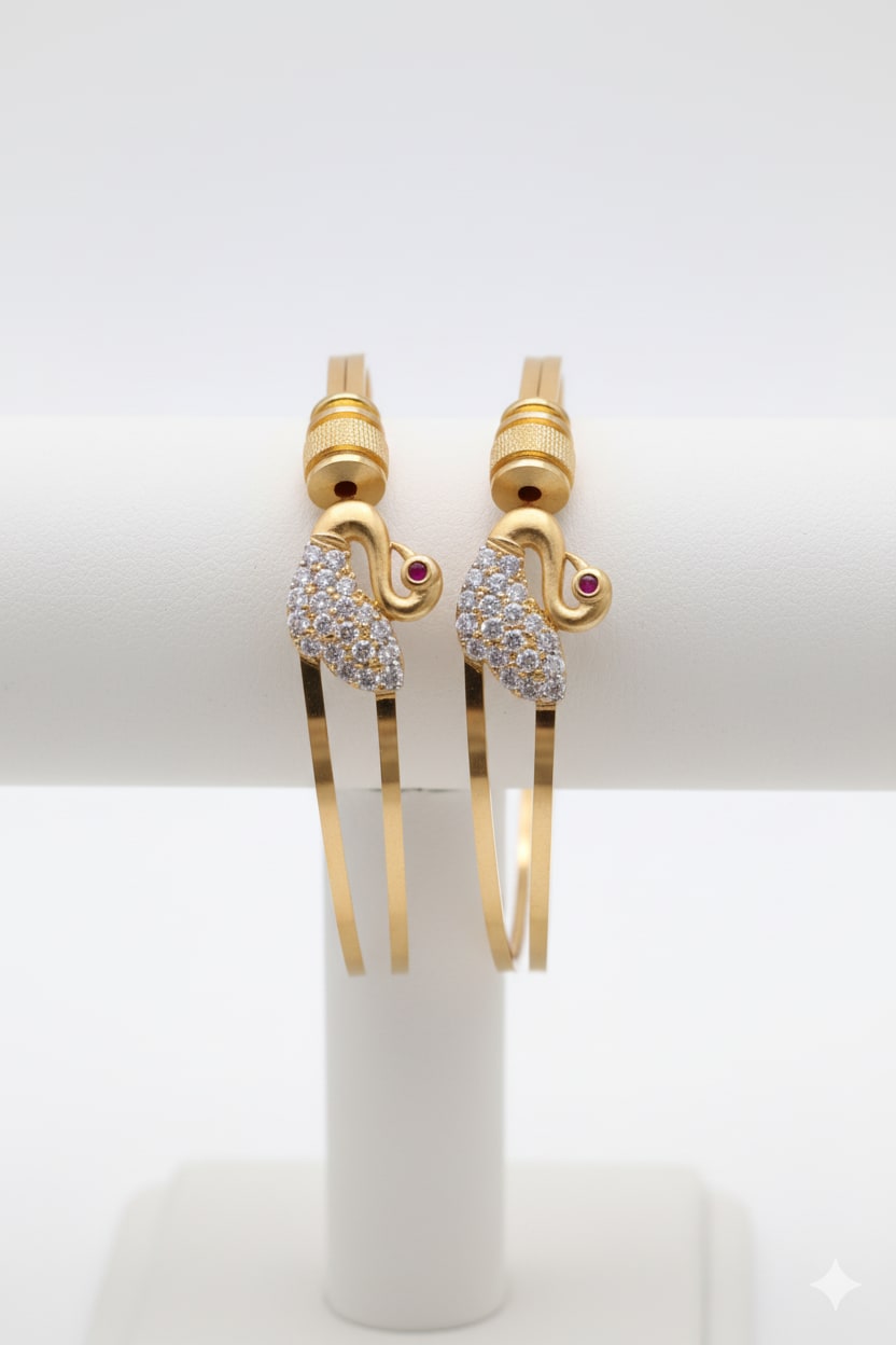 Micro Gold Plated Ad Diamond Studded Fancy Flower Bracelet With Swan Kadli Combo