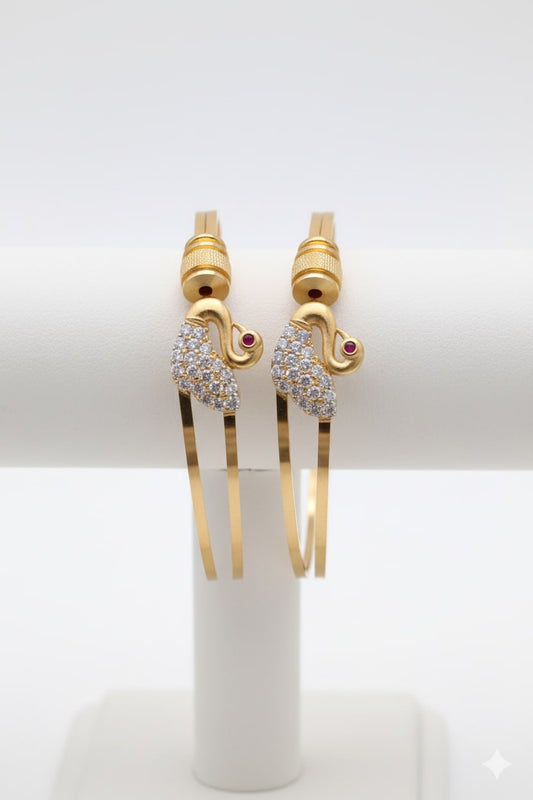 Micro Gold Plated Ad Diamond Studded Fancy Flower Bracelet With Swan Kadli Combo